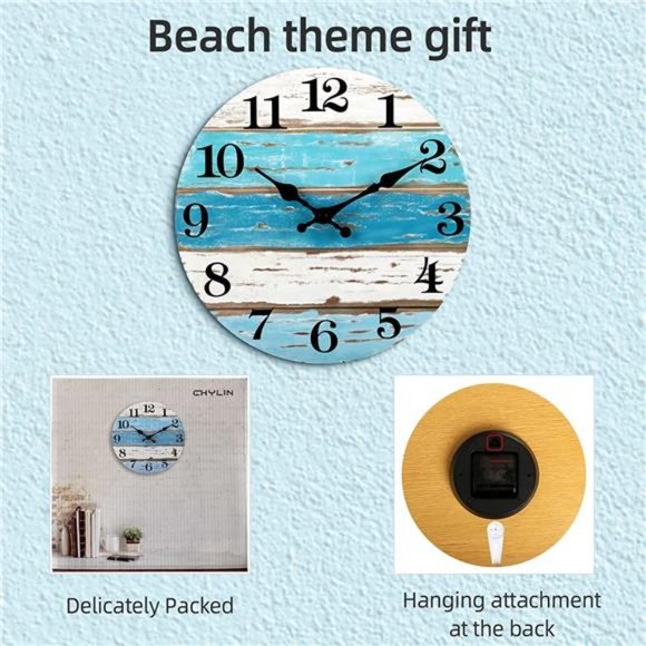 Wall Clock Beach Outdoor Clock Patio Wall Clocks Battery Operated Coastal Ocean - Picture 5 of 5